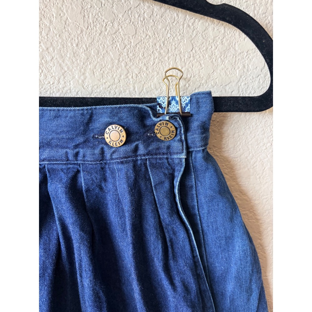 Vtg Calvin Klein Denim Midi 24in Skirt Blue Pleated High Waist Made in Japan 6 - Picture 7 of 9